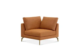 Castlery Lena Corner Sofa Customized, Performance Boucle, Rust, Brass Legs, Spill Resistant, Removable Covers for Sofas