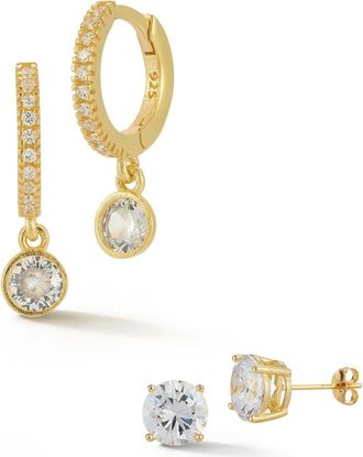 Glaze Jewelry Set of 2 Cubic Zirconia Stud & Drop Hoop Earrings in Gold at Nordstrom Rack