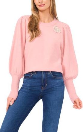 CeCe by Cynthia Steffe Faux Pearl Heart Embellished Crewneck Sweater in Coral Blush at Nordstrom Rack, Size Xx-Large