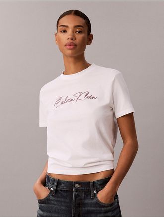 Calvin Klein Jeans Calvin Klein Womens Embroidered Script Logo Tee - White - XL