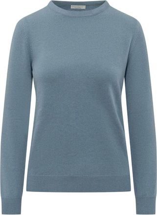 Brunello Cucinelli Monili Detail Basic Ronde Hals Trui - Dames - Ronde hals truien - Blauw - M - Kasjmier - Truien & Vesten
