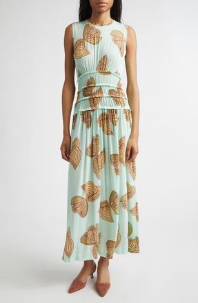 Ulla Johnson Kamaria Botanical Pleated Midi Dress in Water Blossoms at Nordstrom, Size X-Large