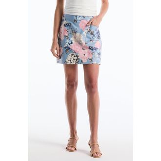 Shelli Segal Floral Slant Pocket Faux Leather Miniskirt in Skyway at Nordstrom Rack, Size 14