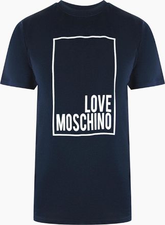 Love Moschino Mens Love Moschino Box Logo Navy Blue T-Shirt - Size: 42