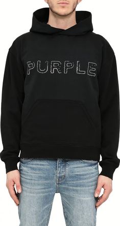 Purple Logo Cotton French Terry Hoodie in Black at Nordstrom, Size Xx-Large