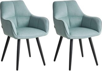 Beliani Set of 2 Dining Accent Chairs Mint Green Faux Linen Upholstery with Armrests Metal Base Modern Design TIRANO