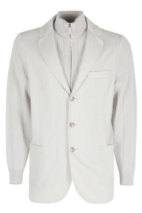 Eleventy Light Grey Removable Bib Ribbed Wool Jacket