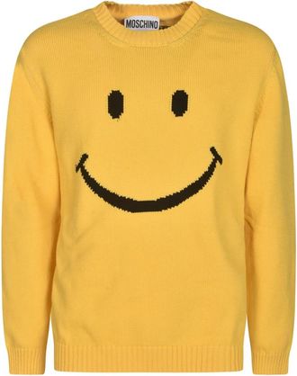 Moschino Smiley Sweater - Heren - Ronde hals truien - Geel - M - Katoen - Truien & Vesten