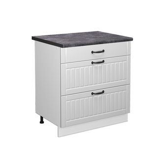 Vicco Mueble Bajo De Cocina Fame-line, Blanco Casa De Campo, 80 Cm Con 3 Cajones, Et Antracita