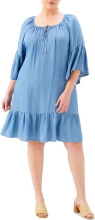 Karen Kane Ruffle Hem Chambray Dress at Nordstrom, Size 2 X