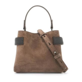 Brunello Cucinelli Geborduurde su&egrave;de handtas met Monili-inzetstukken - Dames - Handtassen - Bruin - ONE Size - Su&egrave;de - Tassen
