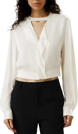 LilySilk V Neck Collared Silk Shirt in Pearl White at Nordstrom, Size X-Large