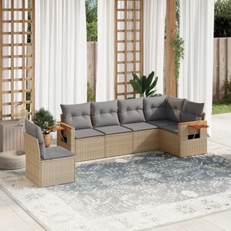vidaXL Vidaxl - Juego De Sof&aacute;s Jard&iacute;n Con Cojines 6 Pzas Rat&aacute;n Sint&eacute;tico Beige