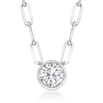 Ross-Simons Bezel-Set Diamond Solitaire Paper Clip Link Necklace in 14kt White Gold