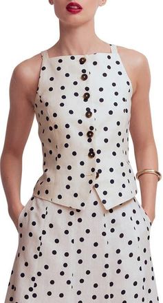 Boden Sleeveless Linen Button-Up Shirt in Ivory Spot at Nordstrom, Size 12