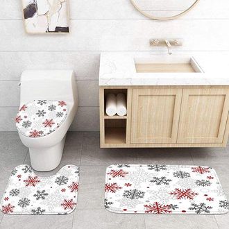 OEM Juego De Cortina De Ducha Navide&ntilde;a De 4 Piezas, Juego De Accesorios De Ba&ntilde;o Impermeables Con Alfombrillas De Ba&ntilde;o Y Art&iacute;culos De Aseo