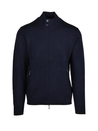 Paolo Pecora Blue Virgin Wool-Blend Zip Cardigan
