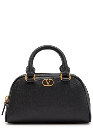 Valentino Garavani Vlogo Mini Pebbled Leather top Handle bag - Black - One Size