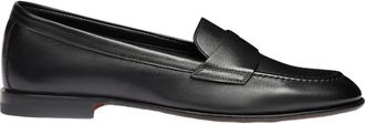 Santoni Leather Penny Loafer in Black at Nordstrom, Size 11