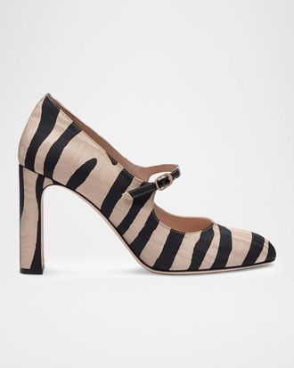 Stuart Weitzman Babette 85MM Zebra-Print Mary Janes