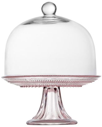 Fortessa Jupiter Glass 8.5In Pink Mini Cake Stand & Dome Set