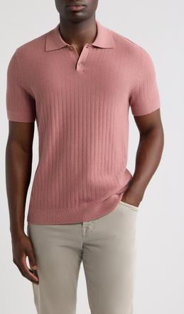 Nordstrom Short Sleeve Ribbed Cotton & Cashmere Polo Sweater in Purple Taupe at Nordstrom, Size Xx-Large