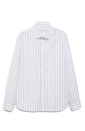 Mango Regular Fit Stripe Button-Up Shirt in Violet at Nordstrom, Size Medium