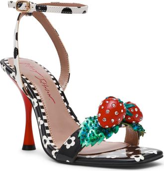 Betsey Johnson Addison Ankle Strap Sandal in Black/White Multi at Nordstrom, Size 7.5