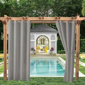 OEM Cortinas Exteriores Impermeables De 2 Piezas, Opacas Y Con Aislamiento T&eacute;rmico Para Cenador, Caseta De Jard&iacute;n, P&eacute;rgola, Porche, 132 X 213 Cm, Gris Cla