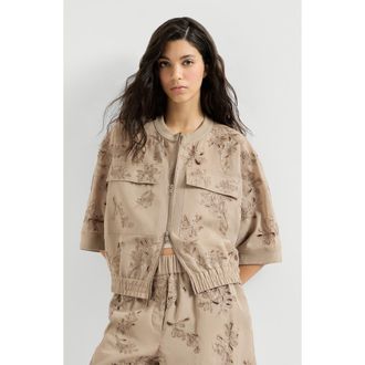 Brunello Cucinelli Cotton organza outerwear jacket with dazzling broderie anglaise in Cappuccino at Nordstrom, Size 46