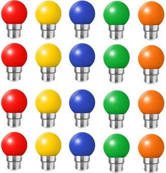 Elle Paquete De 20 Bombillas Led B22 De Colores, Con Casquillo De Bayoneta De 2 W, En Rojo, Amarillo, Naranja, Verde Y Azul, Irrompibles (equivalentes A Un