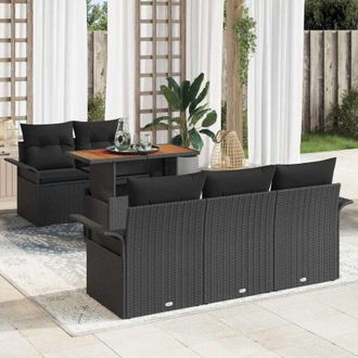 vidaXL Vidaxl - Conjunto De Sof&aacute; De Jard&iacute;n 6 Pcs Negro 100 X 55 X 73 Cm