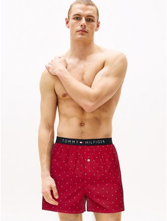 Tommy Hilfiger Mens Allover Flag Print Woven Boxer - Red - S