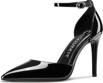 Castamere Womens Stiletto High Heel Pointed Toe Pumps Court Shoe Ankle Strap Two-Piece Prom Dress 10 CM Heels Black 9 UK