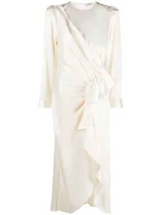 Sandro asymmetric satin midi dress - women - Polyester/Elastane - 40 - Neutrals
