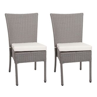 Hhg Hhg - Nunca Usado] Lote De 2 Sillas De Poly Rattan 949, Silla De Balc&oacute;n Silla De Jard&iacute;n, Apilable, Gris, Cojines Crema