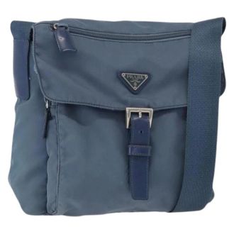 Prada Vintage, unisex, Blauw, ONE Size, Nylon, Pre-owned Vintage Nylon Cross Body Tas