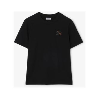 Burberry T-Shirts, female, Black, Size: XS Logo-Embroidered Cotton-Jersey T-Shirt A1189
