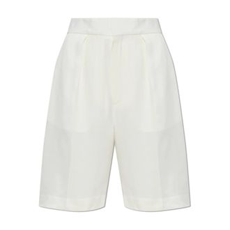 Victoria Beckham Geplooide Shorts - Dames - Korte Broeken - Beige - XS - Katoen - Korte Broeken