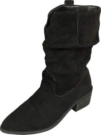 Generic Chunky Boots Women Faux Suede Casual Short Booties Pointed Toe Solid Color Stylish Comfortable Slip On Ankle Boots Classic Daily