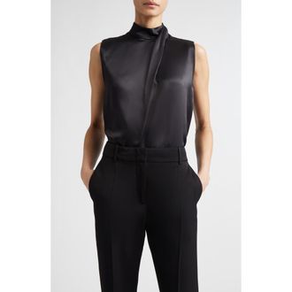 Eleventy Twist Mock Neck Sleeveless Silk Satin Top in 22 Black at Nordstrom, Size 00 Us