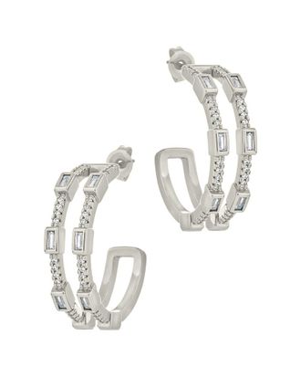 Sterling Forever Rhodium Plated Cz Neah Hoops