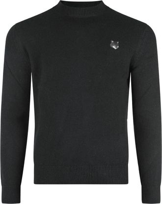Maison Kitsun&eacute; Wollen Gebreide Trui - Heren - Ronde hals truien - Zwart - S - Wol - Truien & Vesten