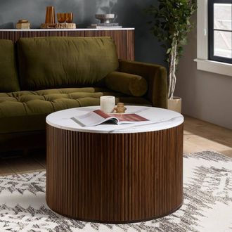 Birlea Kagu Coffee Table Fluted Ribbed Walnut & Marble effect in Brown | Size: 1 Pack