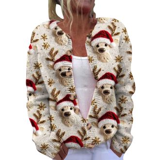 Generic Christmas Cardigans Womens Sweaters Long Sleeve Round Neck Button Down Cardigans Sweaters Patterns Soft Novelty Costumes Outwear Womens Christmas Card
