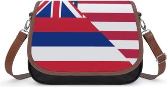 Generic U.S. And Hawaii Flag Womens Leather Crossbody Bags with Adjustable Strap Casual Printed Shoulder Handbag