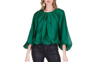 Jade Yoga Balloon Blouse In Hunter