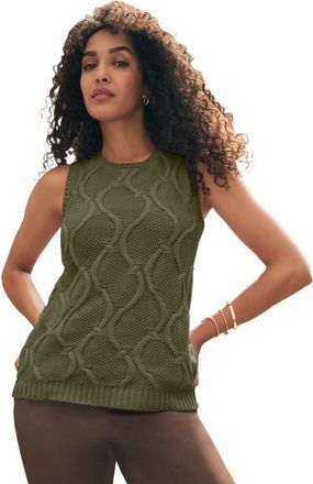 Jessica London Sleeveless Cable Shell in Dark Olive Green at Nordstrom, Size 32