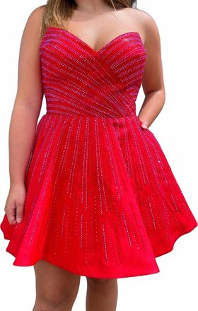 Sherri Hill Strapless Hot Fix Cocktail Dress In Red