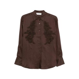 Ermanno Scervino Shirts, female, Brown, Size: S Long-Sleeve Embellished Shirt